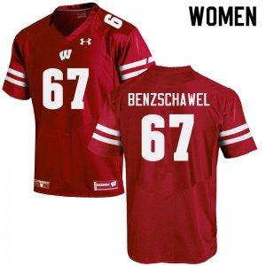 Women's Wisconsin Badgers NCAA #67 JP Benzschawel Red Authentic Under Armour Stitched College Football Jersey BQ31J64GY